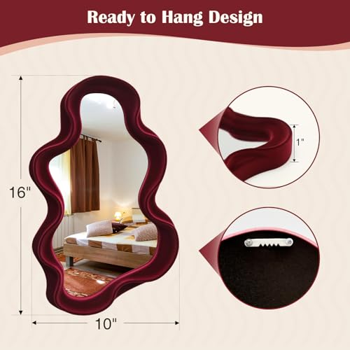 Mirror Wall Decor for Home Office Apartment, Asymmetrical Decorative Mirror for Entryway Porch Fireplace, Irregular Hanging Wall Art Sculpture for Christmas (Wine Red) - Image 6