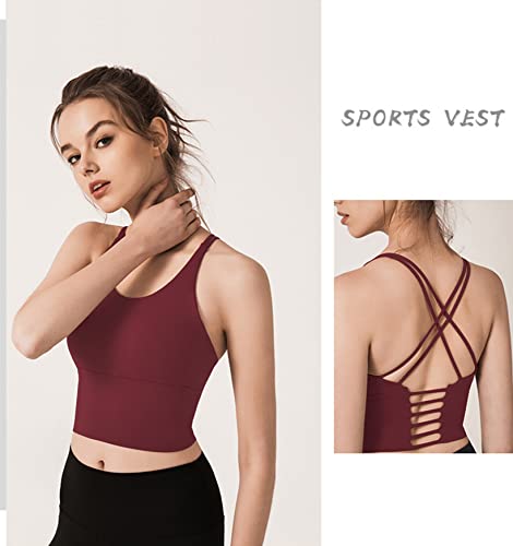 Redqenting Longline Sports Bra for Women with Removable Padded,Sexy Criss Cross Back Strappy Yoga Bras Workout Tank Tops4