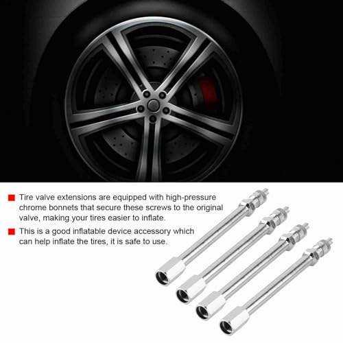 Image of 4Pcs Dually Valve Stem Extenders, 4inch 100mm Wheel Tire Valve Stem Extension Rod, Chrome Air Tyre Tire Valve Extender Wheel Adapter for Car Bus Truck Lorry Motorcycle RV