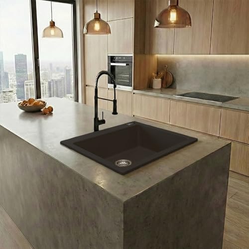 Image of JAYKO Quartz Acrylic Kitchen Sink for Modular Kitchen | Granite Finish, Scratch & Heat Resistant | Easy to Clean & Stylish Sink for Home (CO, 16x18in)