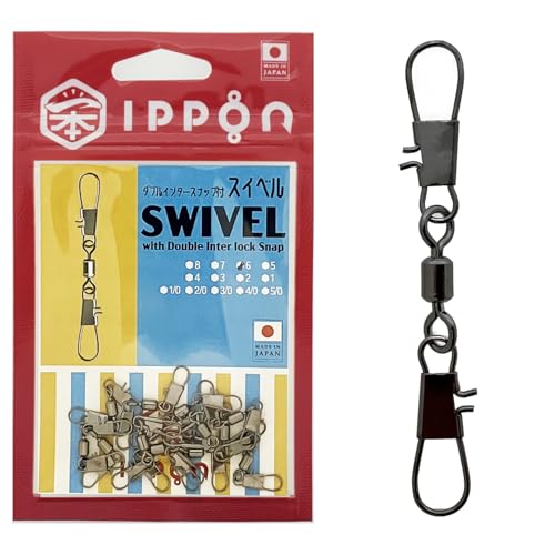 IPPON (一本) ダブルインタースナップ付 スイベル 日本製 ステンレス サルカン 徳用 釣り 仕掛け (#6/12個入/強度:6kg)