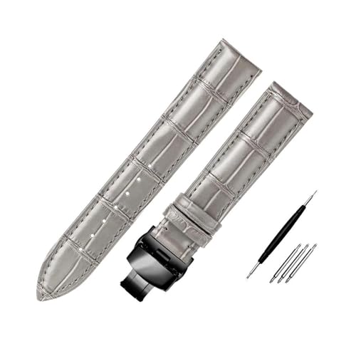 Bracelet de montre en cuir gris brillant, tailles 14 mm à 23 mm avec outils inclus