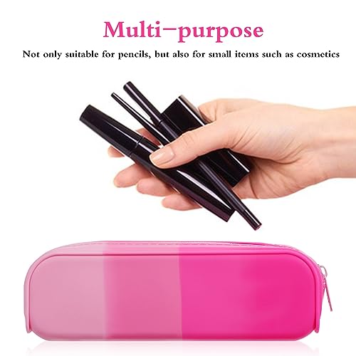 Image of Silicone Pencil Case Pouch Bag Candy Color Pencil Case Cute Pen Case Silicone Pencil Case Small Cute Aesthetic Zipper Pencil Pouch for Travel Cosmetics Makeup (Pink)