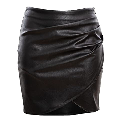 Toocool - Minifalda Mujer Falda Piel Sintética Cartera fruncida Cremallera JL-2557, Negro , L