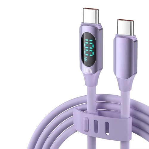 Image of iFAST Digital Display 100W Type-C to Type-C Fast Charging Data Cable | 480Mbps Data Transfer Speed | Compatible With MacBook, iPad, Galaxy, Pixel, Switch (1 Metre, Silicon, Purple)