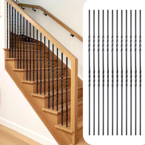 12Pack Wrought Iron Balusters 44 Inches Metal Railings Deck Balusters (44, Double Twist)