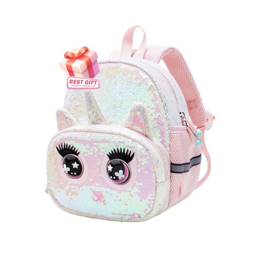 Sparkling Unicorn Backpack, Cute Sparkly Backpack, eyes can move, Adjustable Beling bag(Small backpack, Pink)