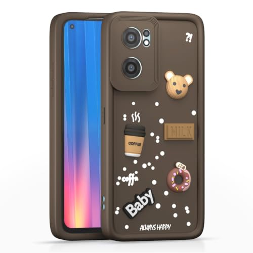 Image of Bintage Cute Fun Ball | Taddy Cartoon 3D Smiley Coffee Cup | Milk Donut | Full Camera Protection Back Cover Compatible for Reno 7 5G - Brown