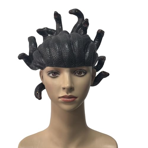 Xanmmdylum Medusa latex wig mask snake monster cosplay mask Halloween masquerade latex props women (black)