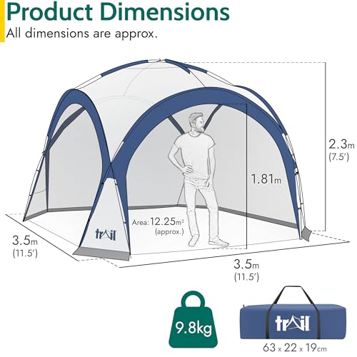 Trail Dome Gazebo with Zip-Away Sides, Carry Bag, 3.5m x 3.5m - Image 3