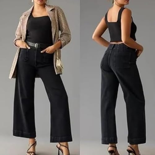 Obormi Cropped Jeans, Obormi Tummy Control Cropped Wide-Leg Jean, Fashionable Women's High Waisted Wide-Leg Jeans2