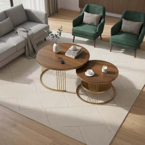Image of RIZIK Store Iron Frame Handmade 20.5 inch x 20.5 inch Round Coffee Table /Nesting Table /Side Table /Center Table with Engineered Wood Top for Living Room /Drawing Room /Balcony (Brown Gold)
