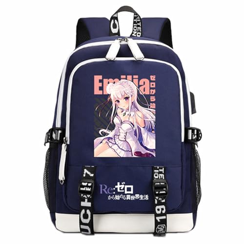 LHBZYEC Re:Life in a different world from zero Cosplay Emilia Anime Cartoon Mochila escolar para fanáticos del manga Coser, azul, Talla única