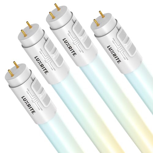 LUXRITE 4FT T8 LED Tube Light, Type A+B, 18W=32W, 2340 Lumens, 5CCT Selectable (3000K/3500K/4000K/5000K/6500K) Ballast Compatible or Bypass, Dual-End or Single-End Input, UL & DLC Listed (4 Pack)