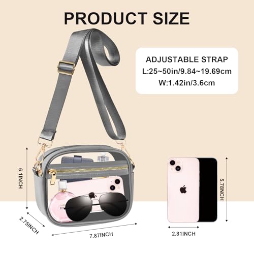 Image of Fibrdoo Clear Bag Stadium Approved, Leather Clear Crossbody Purse Bag for Concerts Sports Events Festivals