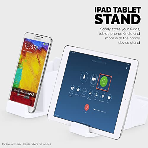 Image of Desk Organizer with Game Controller Holder, Tablet Stand for iPads /iPhones, TV Remote & Pen Storage, Reduce Desktop Clutter, Have All Your Side Table Items in One Space (White)