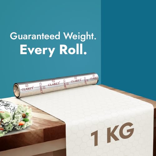 Image of Claret Heavy-Duty Aluminium Kitchen Paper Foil Roll | 1 Kg Net | Food Grade Oil-Proof Paper Foil for Wrapping, Baking & Grilling | Safe & Hygienic (Pack of 1)
