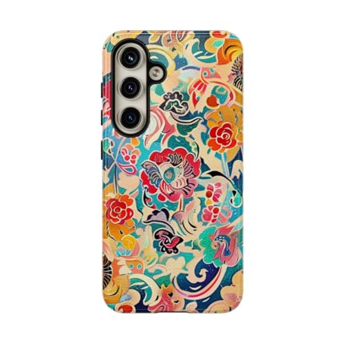 Coque fleurie bleu Samsung S24 brillante pour vos sorties