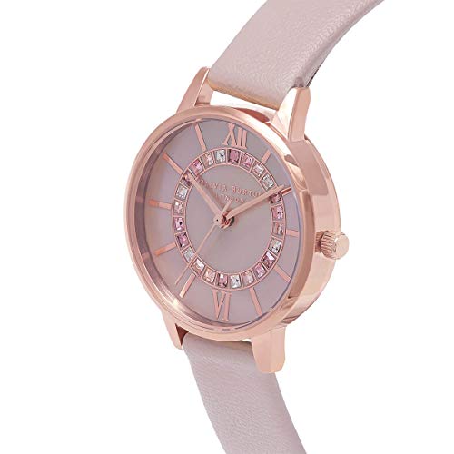 Image of Olivia Burton Wonderland Qtz Basic Blush Mother of Pearl & Stone Round Dial Women's Analog Watch|Pearl Pink Leather Material|Pink Color Band - OB16WD93