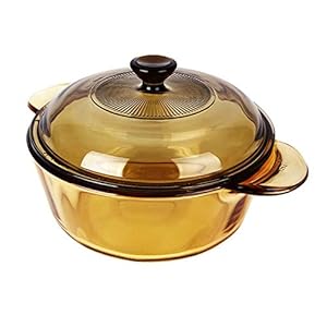 Visions 1.25L Heat Resistant Amber Round Glass Ceramics Kitchen Cookware Multipot Dutch Oven Stockpot Cook Stock Pot with Lid
