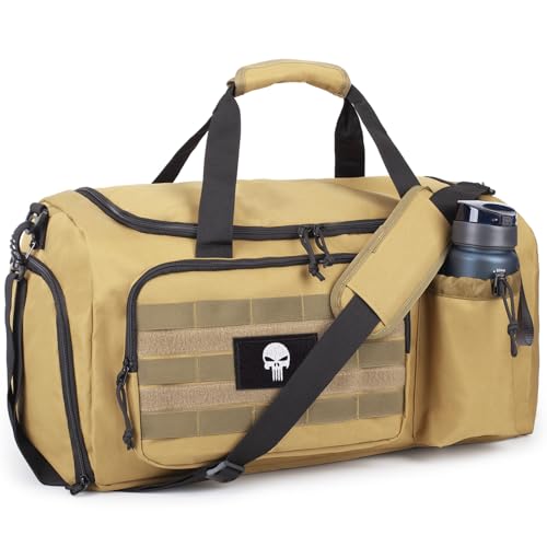 Bolsa táctica de Gimnasio para Hombre de 60L, con Compartimento para Zapatos y Bolsillo húmedo. Ideal para Viajes, Fines de Semana, Camping y Senderismo.