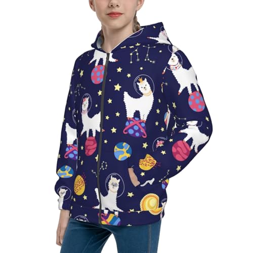 Lama in Space Kid Hoodies Boys Zip Up Sweatshirts Girls Pullover with Pocket