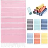 Aegero Turkish Beach Towel, 36'x71' Quick Dry Sand Free Oversized Bath Pool Swim Towel, Lightweight Travel Turkish Towels Vacation Essentials, Pink