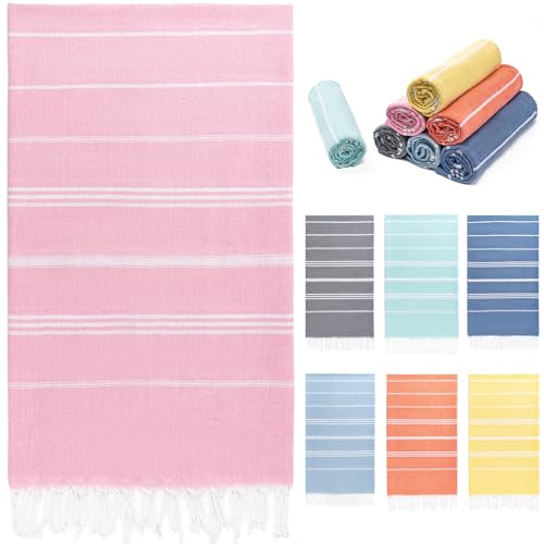 Aegero Turkish Beach Towel 36x71 Quick Dry Sand Free Oversized Bath Pool Swim Towel Lightweight Travel Turkish Towels Vacation Essentials Pink