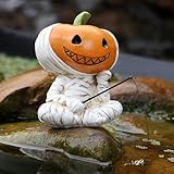 JARPSIRY Fishing Pumpkin Head Mummy Statue Funny Halloween Decorations, 3.15 Inch Cute Sitting Figurine Shelf Sitter Resin Sculpture for Outdoor Garden Yard Lawn Pond Waterfalls Pool Ornaments