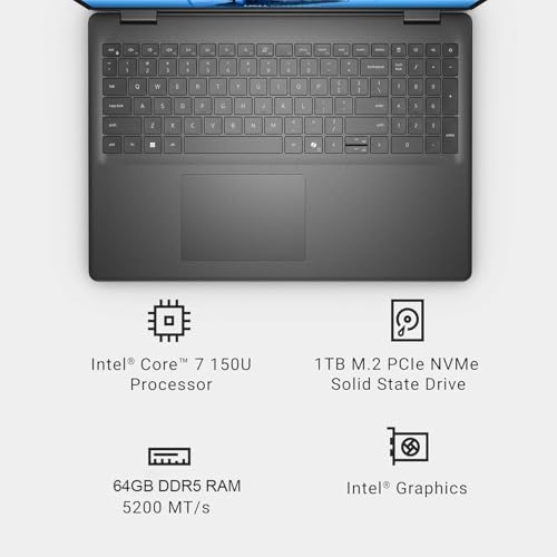 Image of Dell 16 Plus Touchscreen Premium Business Laptop, 16 inch WUXGA Anti-Glare Display, Intel Core 7 150U (10 cores, up to 5.4 GHz), 64GB DDR5 RAM, 1TB SSD, Backlit Keyboard, WiFi 6, Bluetooth, Win 11 Pro