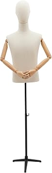 Modern Male Dress Form, Mens Mannequin Display Stand 53"76" Height Adjustable Posture Clothing Form with Head Detachable Arms Metal Base