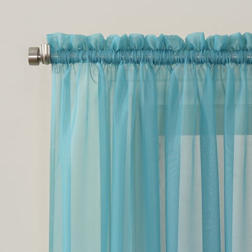 Image of No. 918 Emily Sheer Voile Rod Pocket Curtain Panel, Aegean Blue, 59 inchW x 84 inchL (1 Panel)