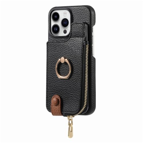 Étui portefeuille en cuir ENILSA pour iPhone XS Max noir avec fermeture éclair