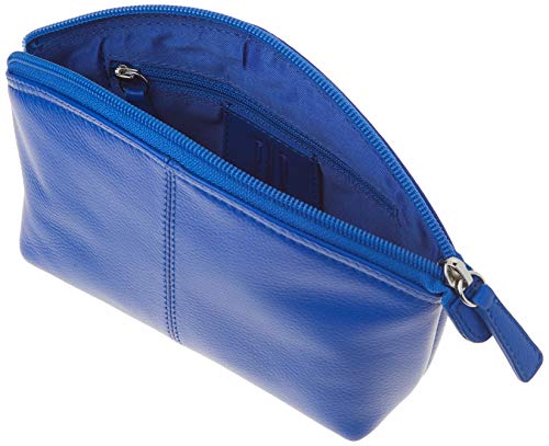 Image of ili New York Genuine Leather RFID Blocking Cosmetic Makeup Pouch - Cobalt
