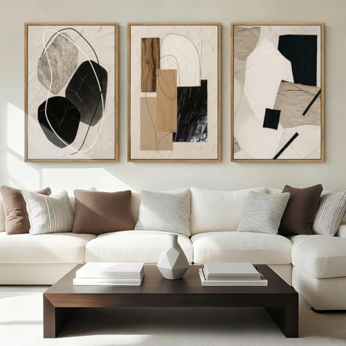 Large Abstract Paintings Framed Neutral Canvas...