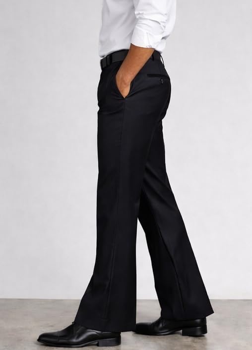 Buy FAYROUZ Men's Black Flared Bootcut Formal Trousers_32 - Image 3