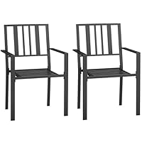 Outsunny Set of 2 Garden Chairs, Stackable Outdoor Chairs with Metal Slatted Seat & Backrest, for Yard, Garden, Black