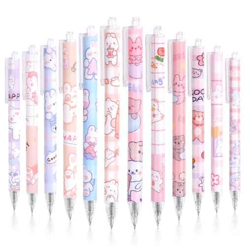 SHAIDOJIO 12PCS Kawaii Penna Gel a Inchiostro Retrattili 0,5mm, per Studenti Scrivere, Prendere Appunti, Scuola, Ufficio, Cancelleria(B)