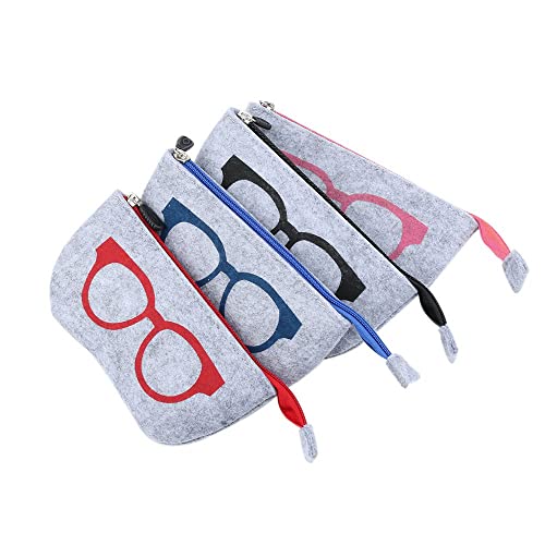 Étui lunette en feutre doux HomeSoGood | Lot de 4 pochettes à fermeture éclair multicolores