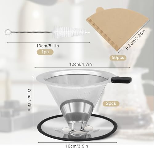 Scettar 2 pingadores de café de aço inoxidável, reutilizáveis, filtros de camada dupla, 1 a 2 xícara