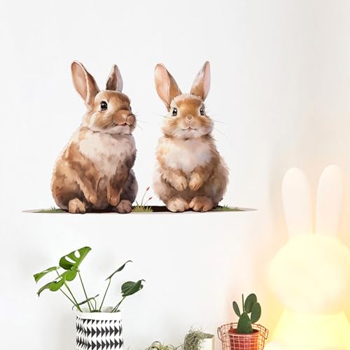 RoyoLam Cute Two Rabbits Wall Decal Nursery Animal Bunnies Wall Sticker Removable Peel and Stick Wall Art Decor for Kid Baby Classroom Preschool...