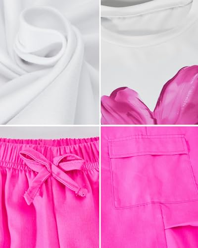 Image of Betusline Girls 2 Piece Outfits Short Sleeve Crop Top & Parachute Cargo Pants Set,4T-14 Years