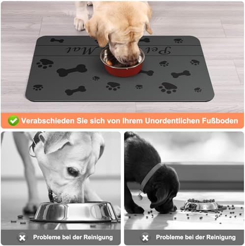 Napfunterlage Hund Katzen Futternapf Unterlage, rutschfest Unterlage Haustiere, Hundefutter Matte Absorbierend Haustier Fütterung Matte Personalisierte Katze Platzset (Grau, 30 x 50 cm)