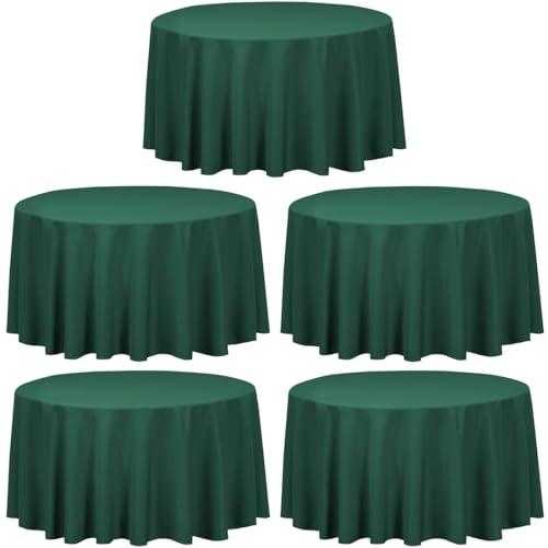 LTC LINENS 5 Pack 120 Inch Round Tablecloth Hunter Green - Bulk for 60 Inch Round Table Floor Length - Wrinkle Resistant Polyester Fabric Cloth for Party
