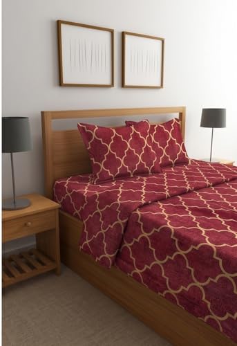 Image of YORIK TM Microfiber Bed Sheet with Pillow Cover, 3D-Printed, 144TC, Soft & Breathable, Double /Single Bed (Maroon, Queen)