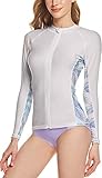 TSLA Women's UPF 50+ Zipper Rash Guard, Water Surfing Long Sleeve Swimsuit, UV/Sun Protection Swim Shirts Wetsuit Top, Allure Print Colorful Palm, Large