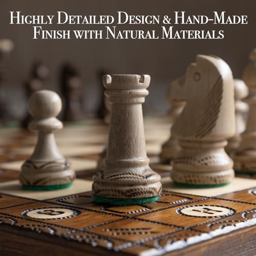Set de Ajedrez Junior Europeo Internacional Wegiel - 40.7 cm Tablero de Madera de Haya y Abedul con Diseño Plegable y Almacenaje miniatura 6