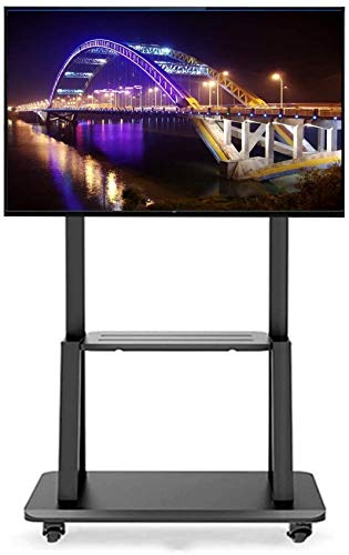 Schwarzer TV-Wagen Mobiler TV-Ständer auf Rädern ， Flachbildfernseher mit Rollrollen und Regal, VESA-kompatibel ， 32-75-Zoll-TV-Halterung, 110 kg