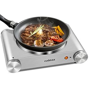 Hot Plate, CUSIMAX Electric Burner 1500W Hot Plate Cooking Single Burner Electric Stove with Heat-up in Seconds Adjustable Temperature Control Silver Stainless Steel Body, Your Kitchen Assistant