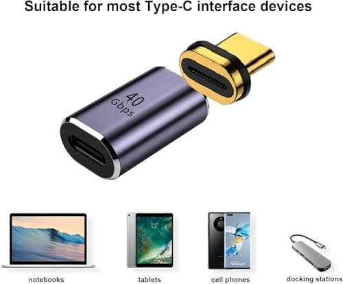 Image of Tobo Magnetic Adapter Straight, USB4.0 C Male to C Female Magnetic Elbow 40GB Adapter, s Data Transfer Compatible with USB-C Mobile Phone,Laptops&Tablets(TD-1105TC) (Pack of 1)